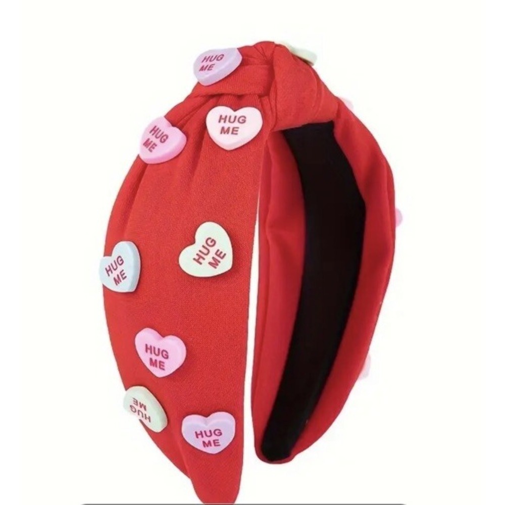 Red Valentines Headband With Conversation Hearts Top Knot Teacher New 1 Piece